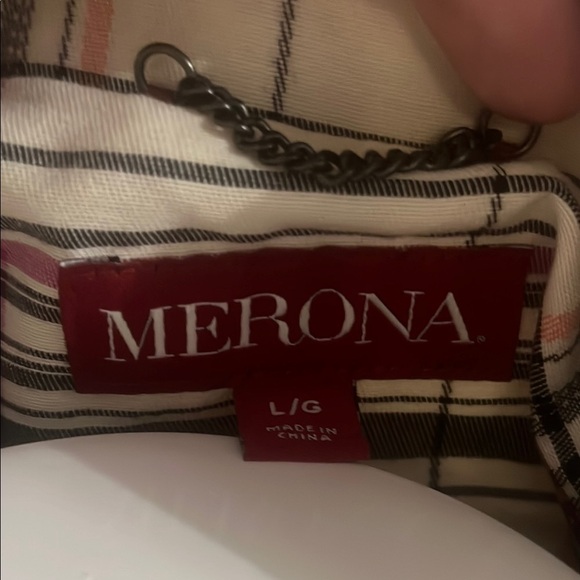 Merona Cream and Black Trench Coat with Plaid Design - Picture 2 of 9